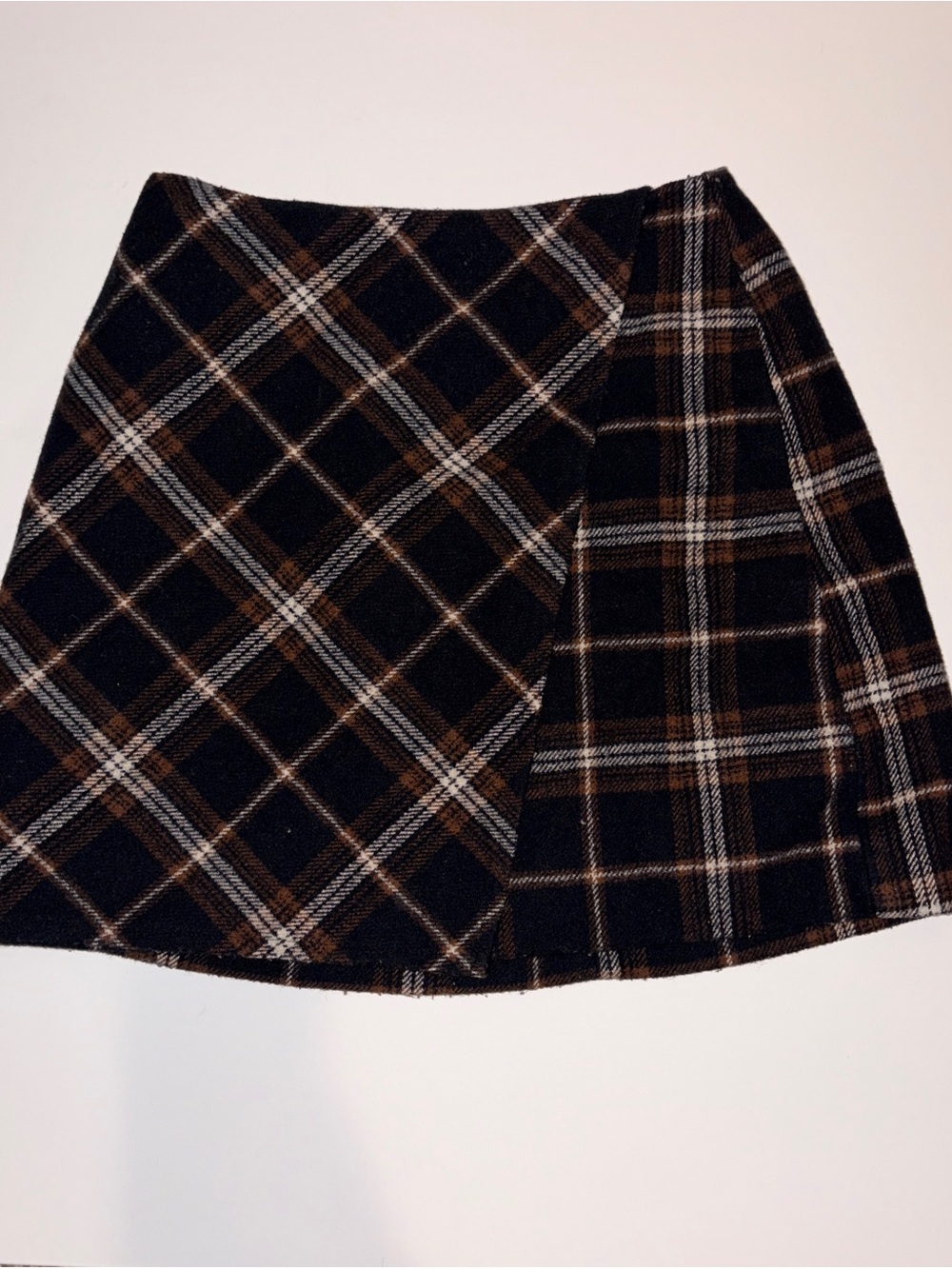 Hollister Black and Brown Plaid A-Line Mini Skirt